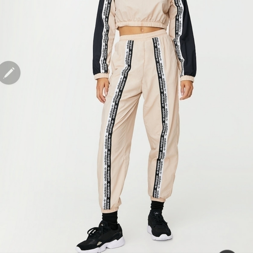 Adidas Ryv Taping Track Pants Blush Tapered Baggy 90s Retro Logo voluminous